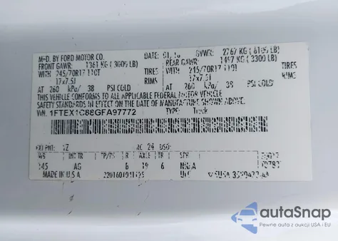 2016 Ford F-150 Xl from USA, damaged, VIN 1FTEX1C88GFA97772